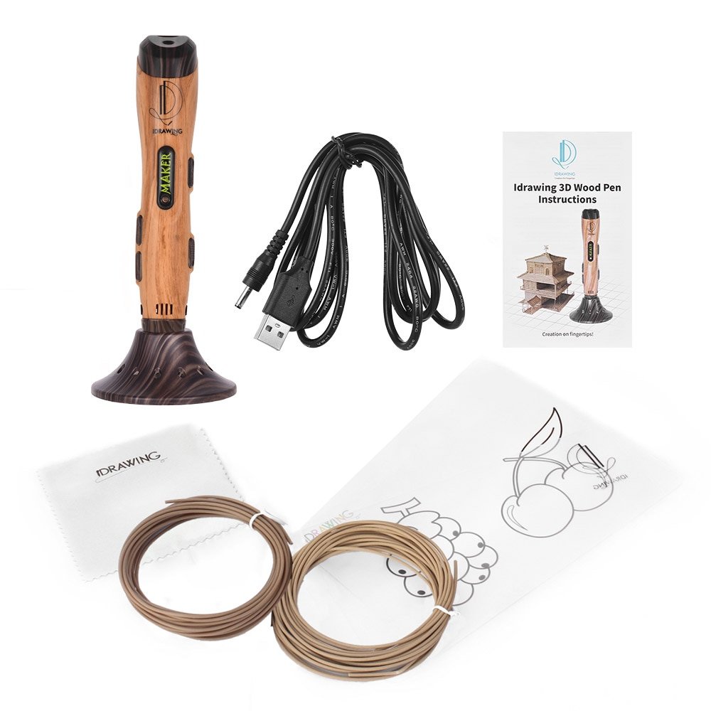 Wood Color 3D Printing Pen with Pen Guard and USB Cable