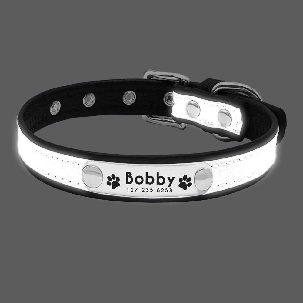 Dogs Personalized Reflective Leather Collar