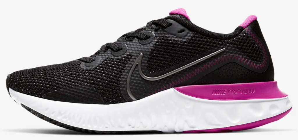 black, white and pink Nike sneaker