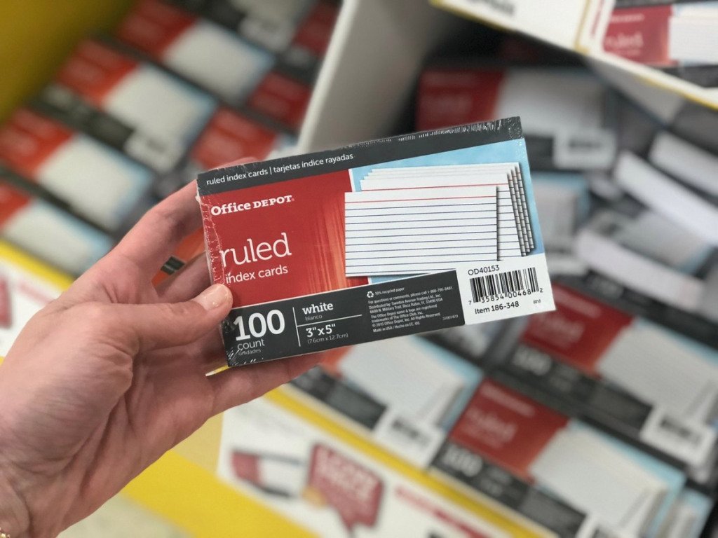 holding index cards at Office Depot